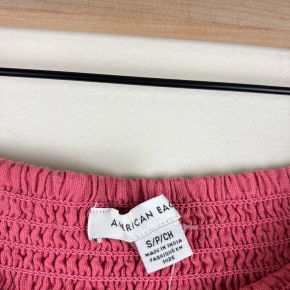 NWT American Eagle Pink A-line Smocked Tiered Eyelet Mini Skirt - Picture 3 of 7